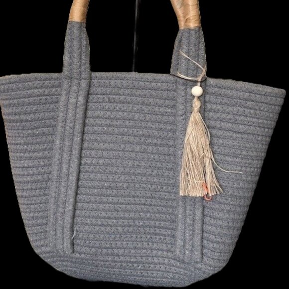 Boho Tassel Decor, Thick Wavy Braided Woven Beach Tote Bag, several colors - Picture 2 of 5